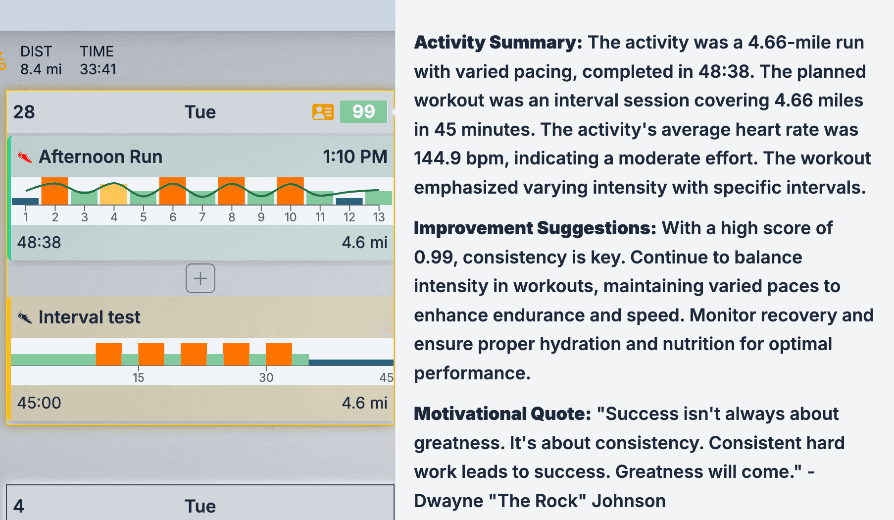 Daily Training Analysis and Score.